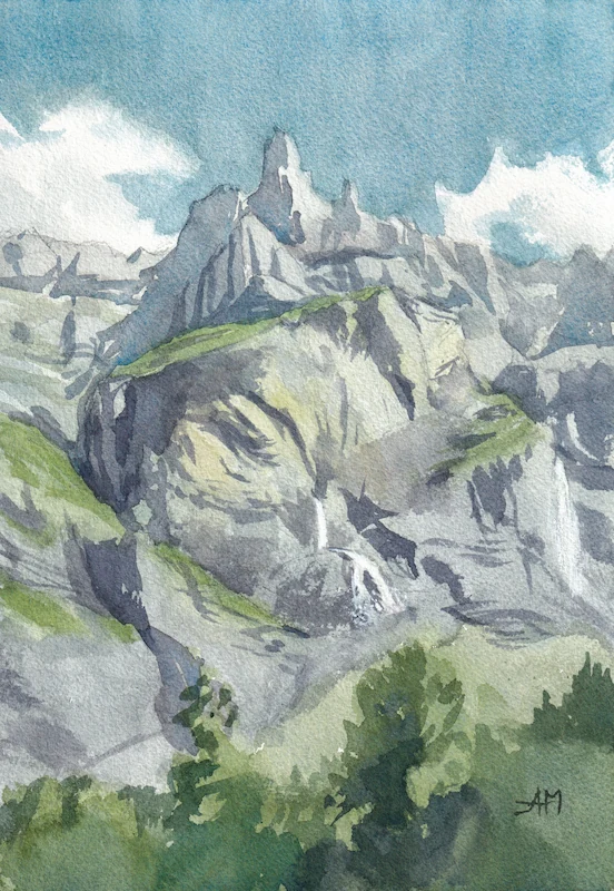 Vue sur le pic de Tenneverge à Sixt-Fer-à-Cheval et 2 cascades, en été