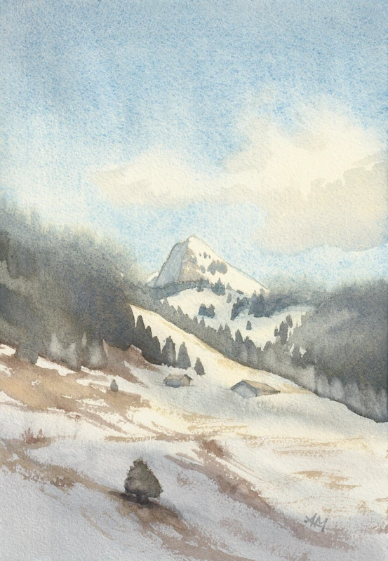 Vue sur le pic de Jallouvre et l'aiguille verte depuis un alpage du massif des Bornes, avec un chalet et des épidéas