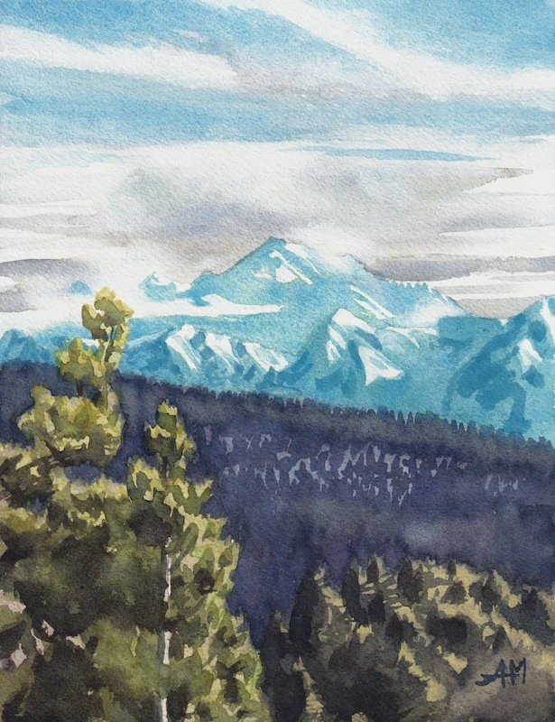 Vue sur le Mont Blanc enneigé depuis la montagne de Sous-Dîne et par un temps nuageux