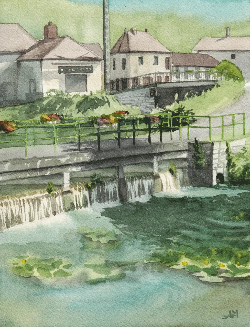 Une passerelle sur le Loing dans le village de Rogny-les-sept-Ecluses