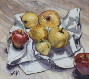 peinture de pommes à l'aquarelle oeuvre originale artiste peintre française